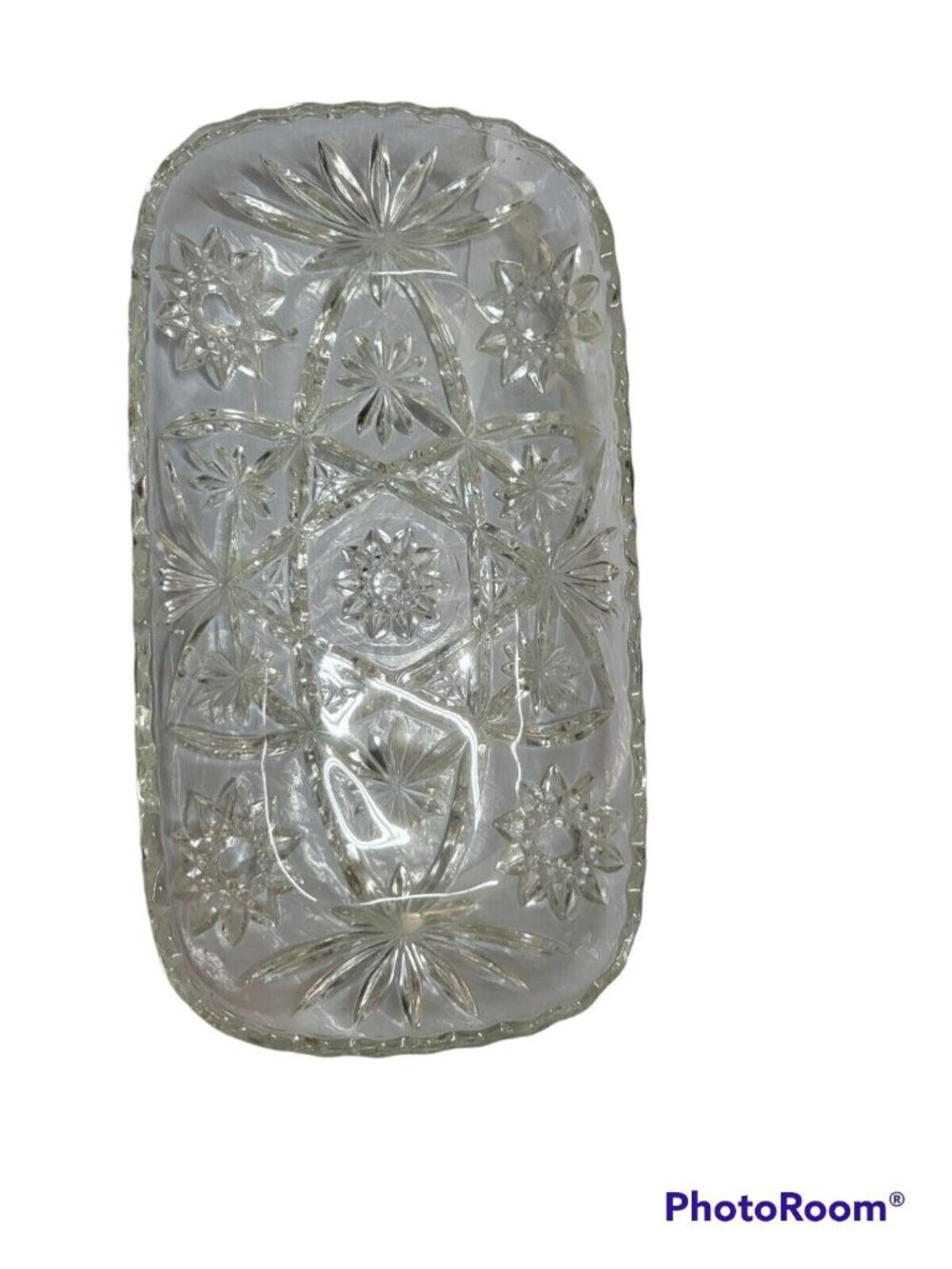 Anchor Hocking Early American Pressed Cut Glass Clear Hostess Tray 13x7 Vtg